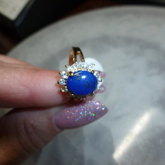 18K EP Gold Lapis Lazuli Cubic Zirconia Ring Size 8 - Picture 11 of 14
